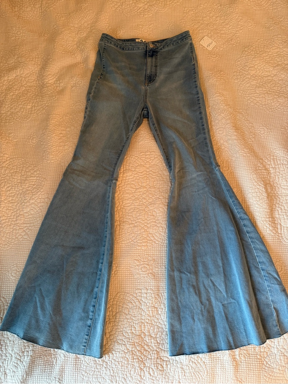 Free People Wide-Leg Flare Jeans in Faded Blue Denim